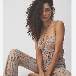 Free People Ginger Rose Halter Tassel Tie Crop Top XS